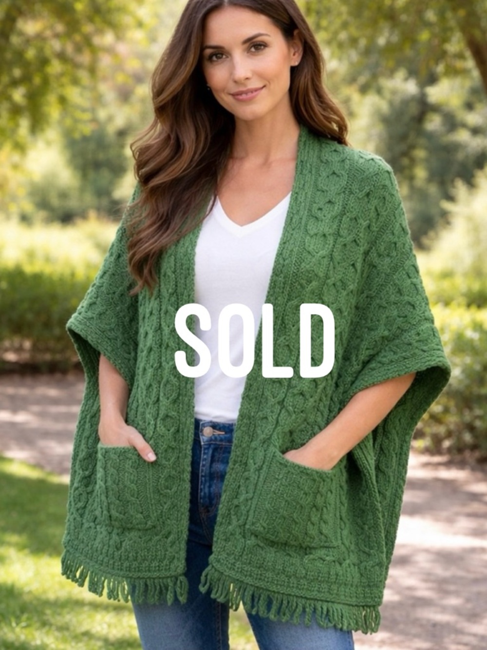 Carraig Donn 100% Merino Wool Green Shawl Wrap Pockets One Size Ireland Made EUC